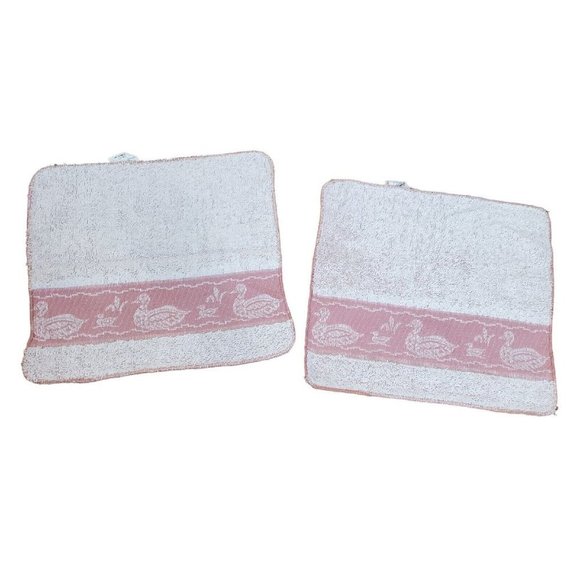 Vintage 80s Cannon Mill Pond Pink Duck Towel Set 4 Pcs USA 2 Towels Wash Cloths - Picture 3 of 14
